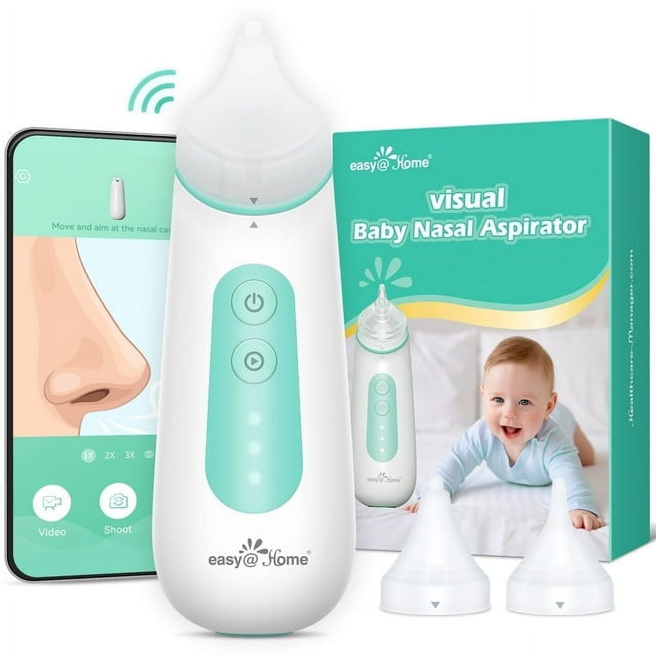 Easy@Home Visual Baby Electric Nasal Aspirator for Stuffy Noses, Green