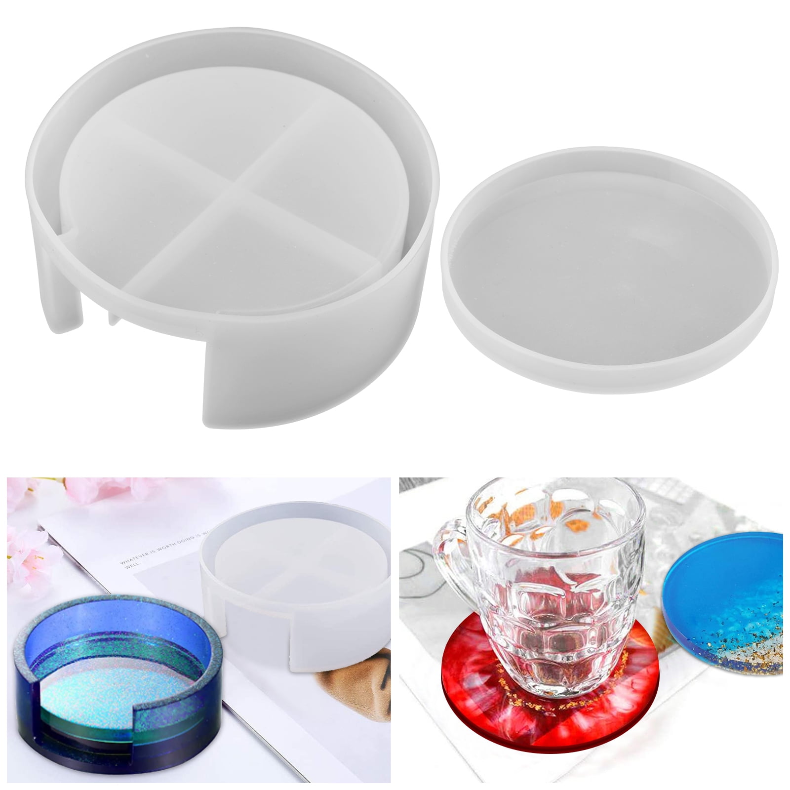 Coaster Resin Molds with Holder, TSV Round Silicone Coaster Storage Box