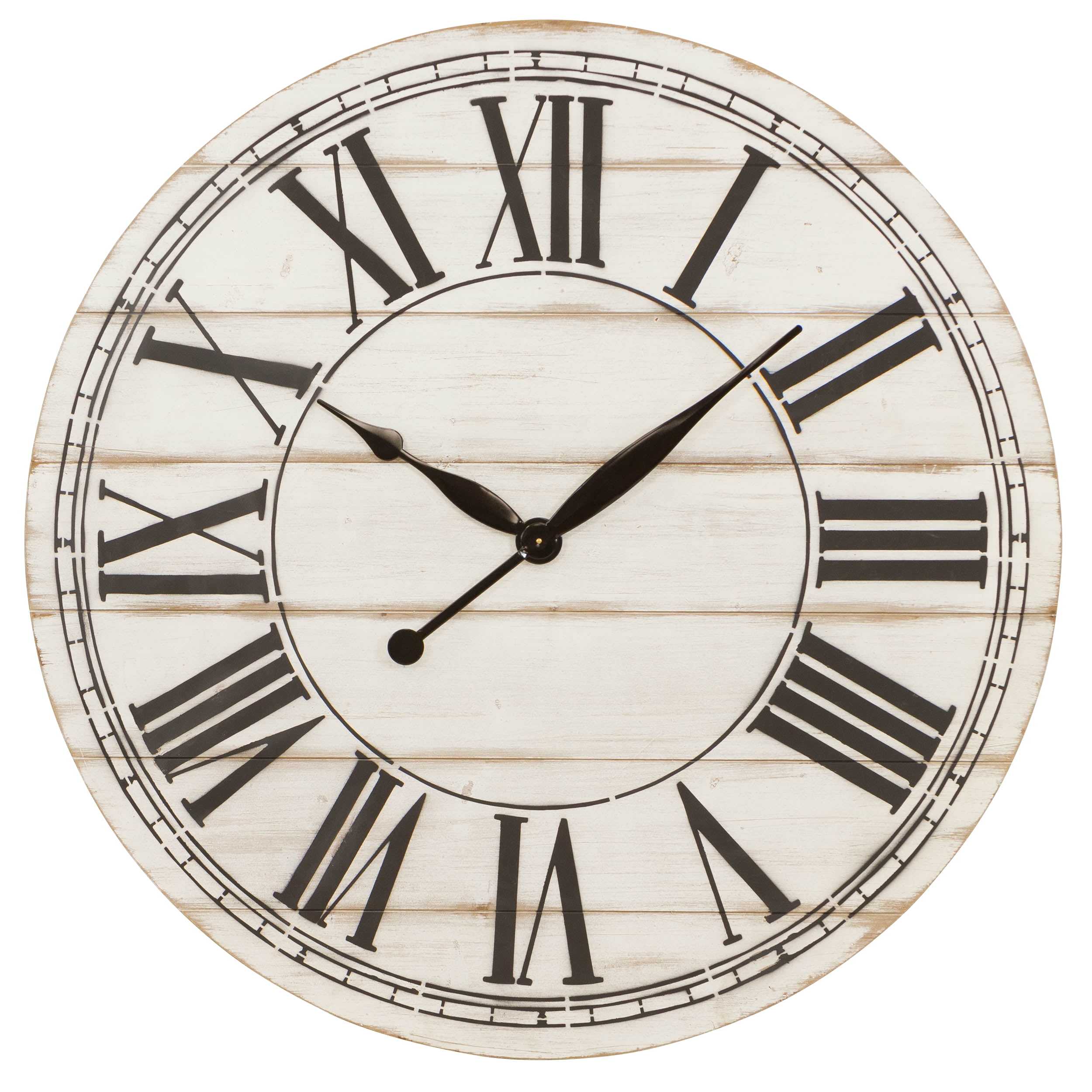 Natural Stain Finish Oversized Wall Mount Round Wooden Plank Clock Kitchen Decor 