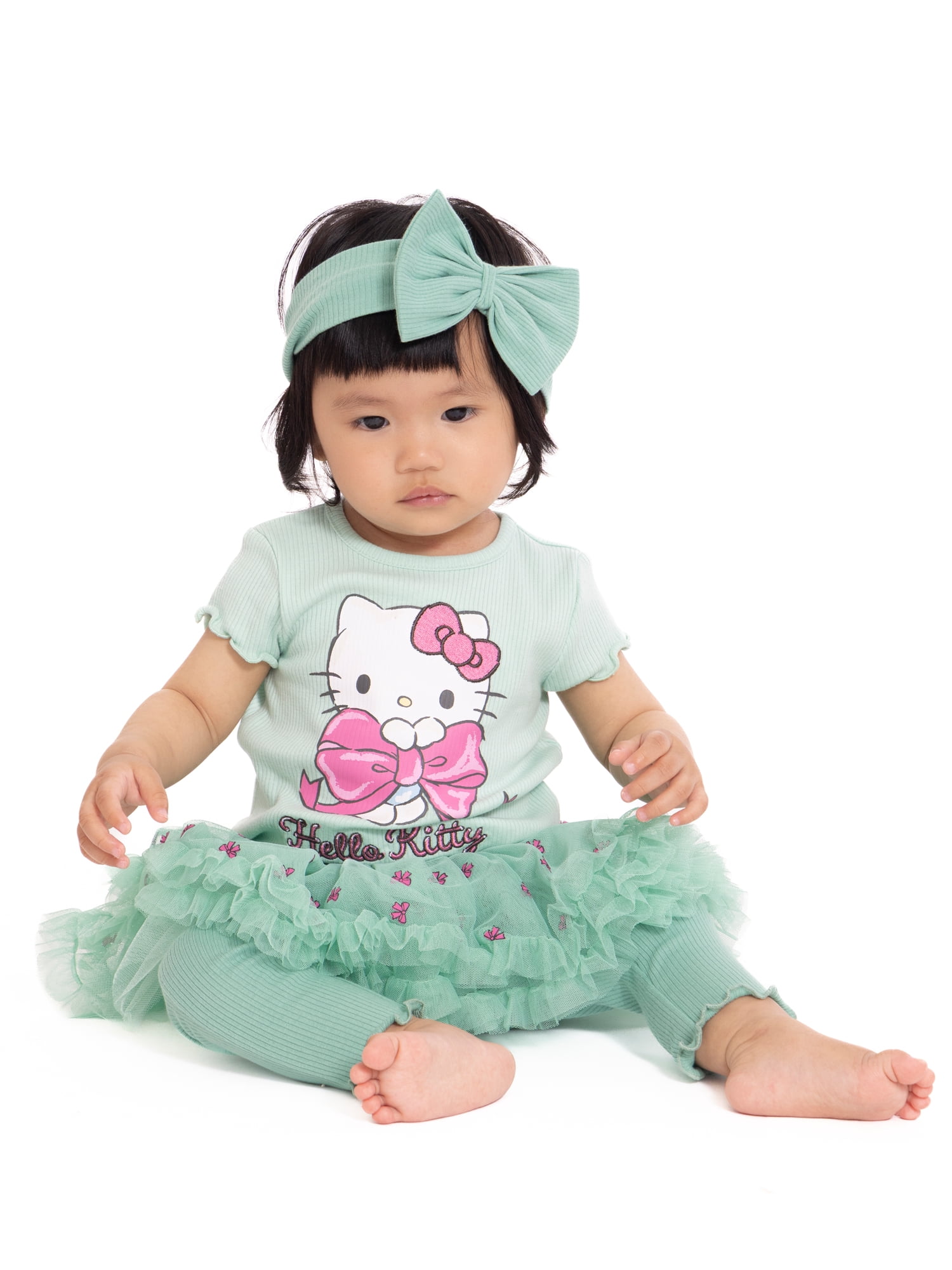 Hello Kitty Baby Girls' Graphic Bodysuit, Skeggings and Bow Headband Set, 3-Piece, Sizes 0/3M-24M