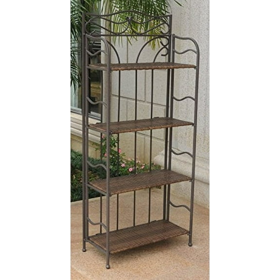 International Caravan Wicker Resin 4-Tier Baker Rack, Antique Brown
