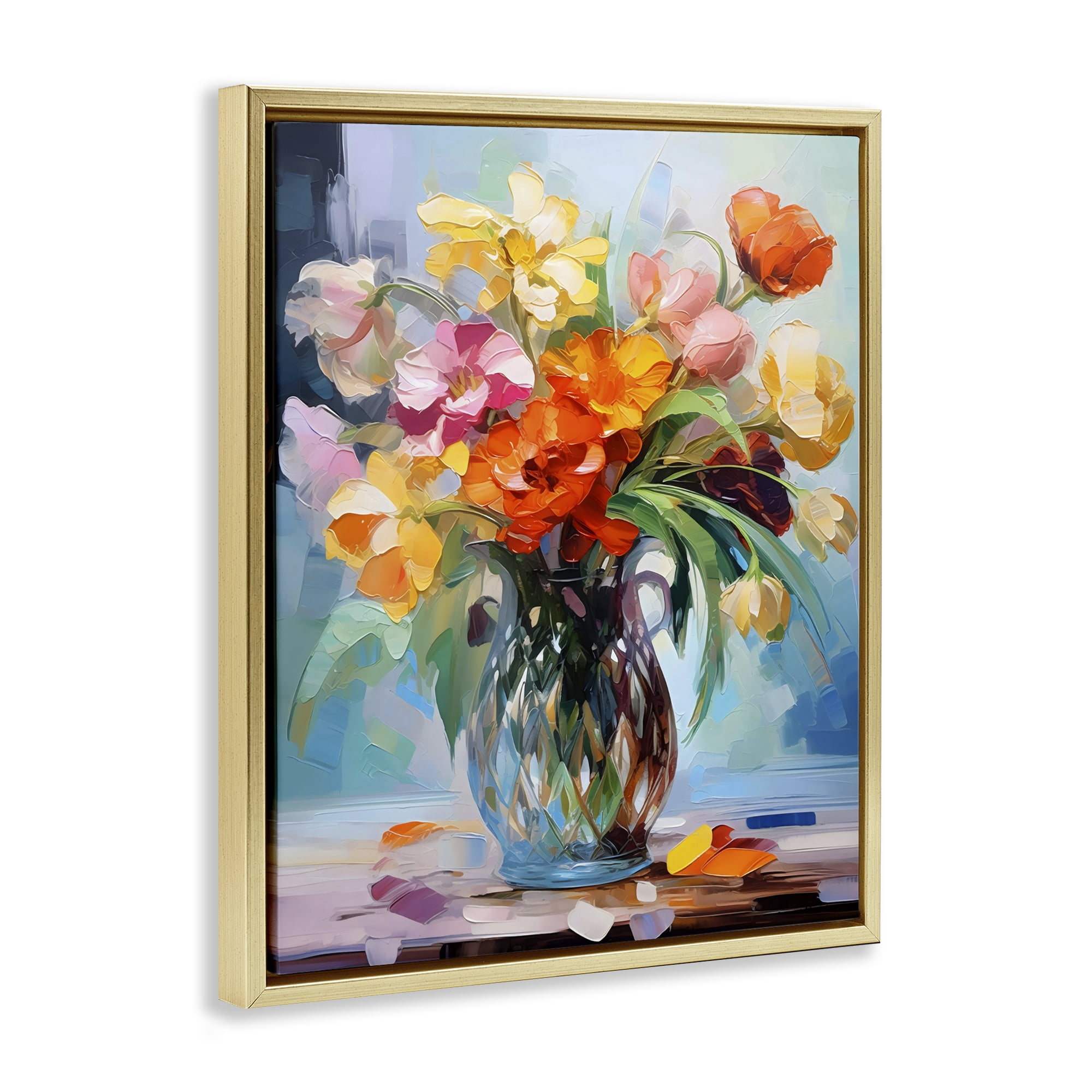 Stupell Industries Dreamy Bouquet of Vibrant Blooms Gold Framed Floater Canvas Wall Art, design by Creative Studio