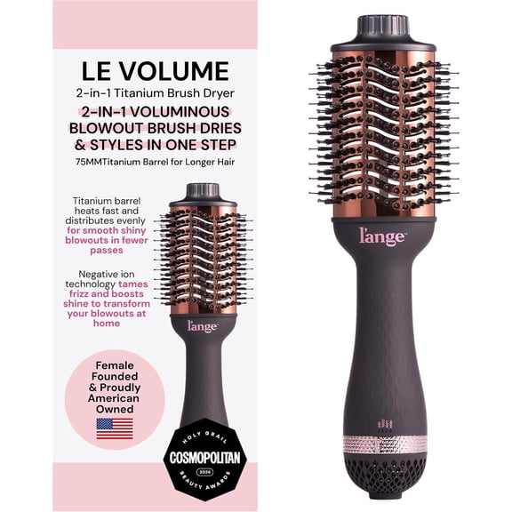 L'ange Hair Le Volume 2-in-1 Titanium Blow Dryer Brush Blush Hot Air Brush with Oval Barrel