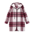 thumbnail image 5 of Gamivast Hooded Shacket for Women Plaid Flannel Long Sleeve Full Zip up Checkered Long Jacket Casual Lightweight Outerwear Fall Winter Essential Everyday Outfits Purple XXL, 5 of 7