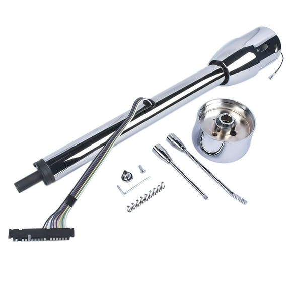 GELUOXI 28" Chrome Universal Tilt Steering Column Floor Shift with 9 Hole Wheel Adapter No Key