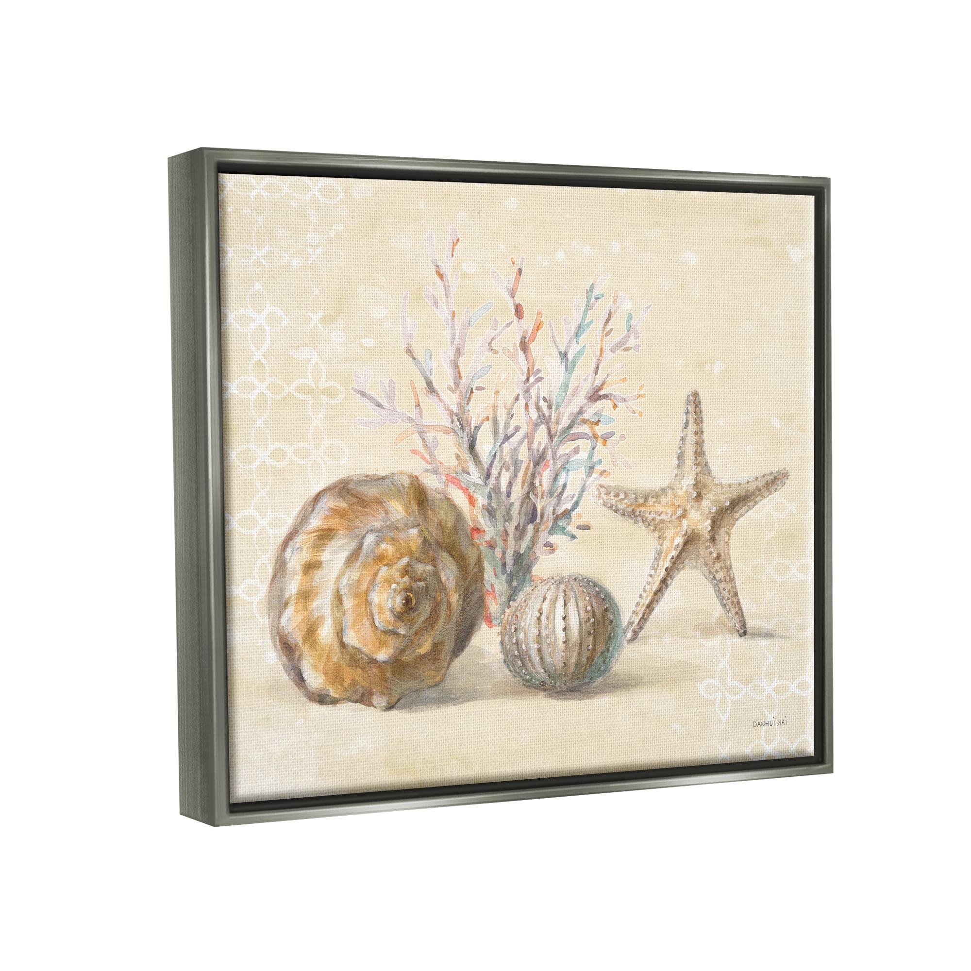 Stupell Industries Sunrise Beach Seashells Animals & Insects Painting Gray Floater Framed Art Print Wall Art, 21 x 17
