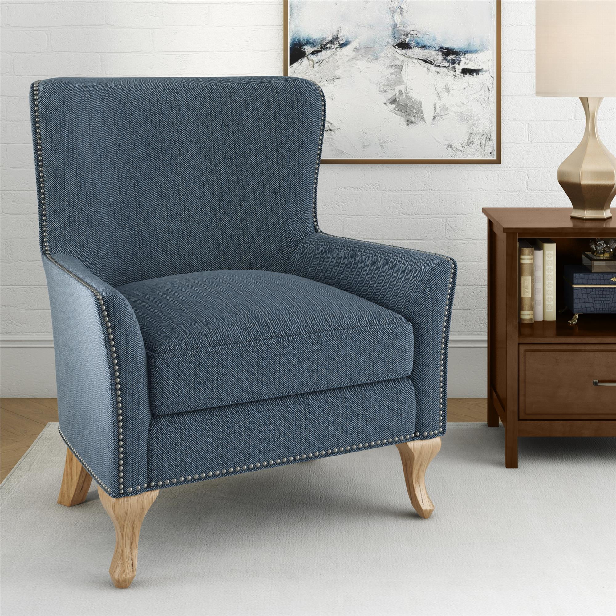 Dorel Living Reva Accent Chair, Living Room Armchairs, Blue Linen