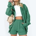 thumbnail image 4 of IROINNID Sweatsuit for Women Two Piece Outfits Casual Zipper Hoodie with Shorts Tracksuit Workout Set with Pockets,Olive Green, 4 of 9