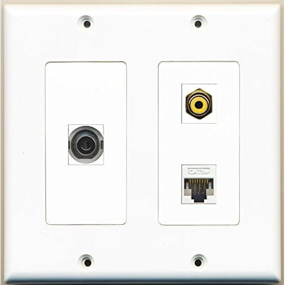 RiteAV - 1 Port RCA Yellow 1 Port 3.5mm 1 Port Cat5e Ethernet White - 2 Gang Wall Plate