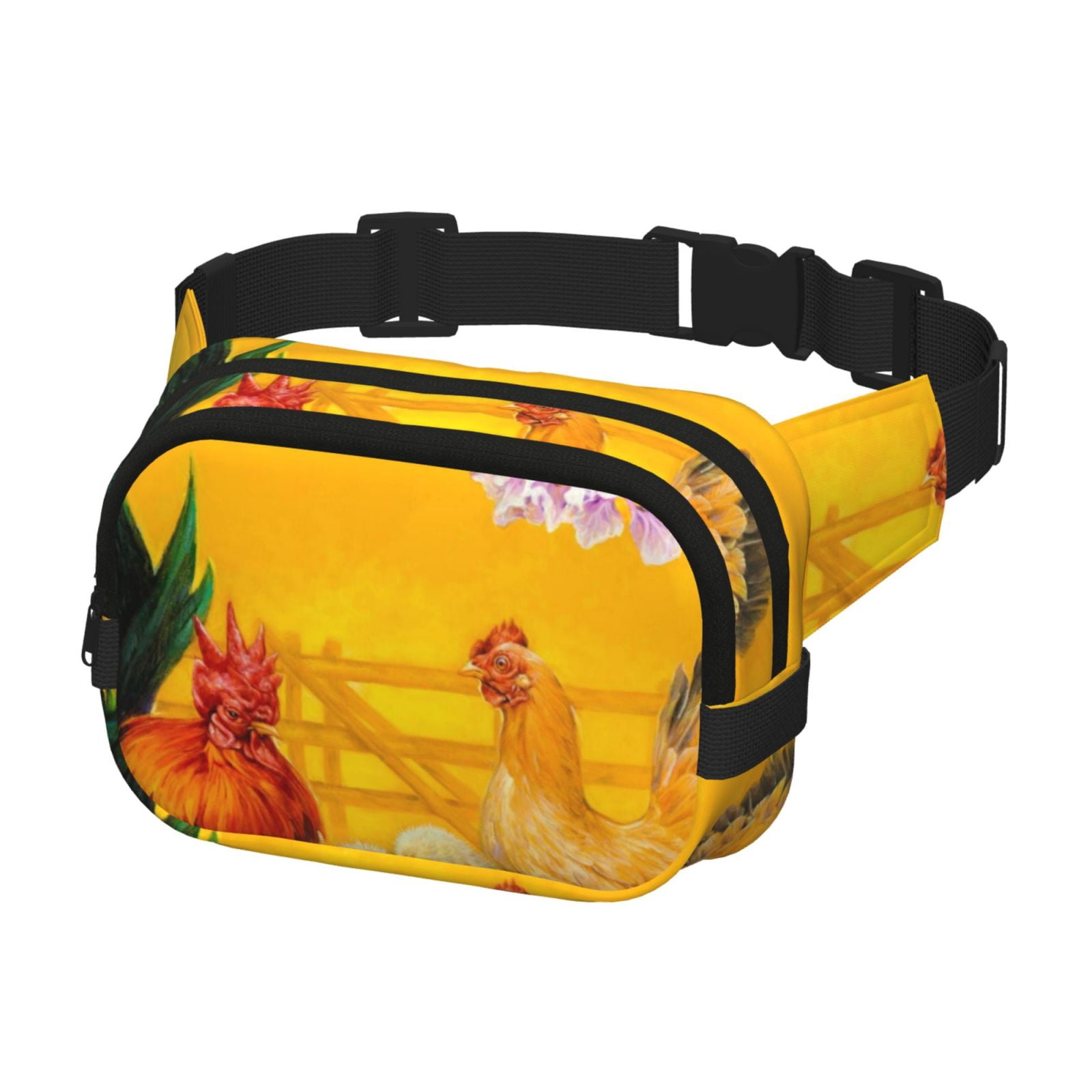 Picia The Chicken Family Print Square Double-Layer Waist Bag Mini Adjustable Waist Belt Bag Exercise Running Travel Hiking