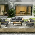 thumbnail image 2 of Aluminum Patio Furniture Set,5-Piece Outdoor Mental Patio Conversation Set, Morden Sectional Sofa with Plastic-Wood Armrest & Table, Fits Garden Backyard Balcony (Grey), 2 of 6