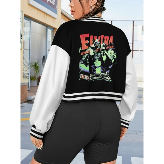 Women's Elvira Mistress Of The Dark Horror Baseball Jacket Big Size Hoodie Varsity Jacket Cult Classic Movie Goth Fantasy