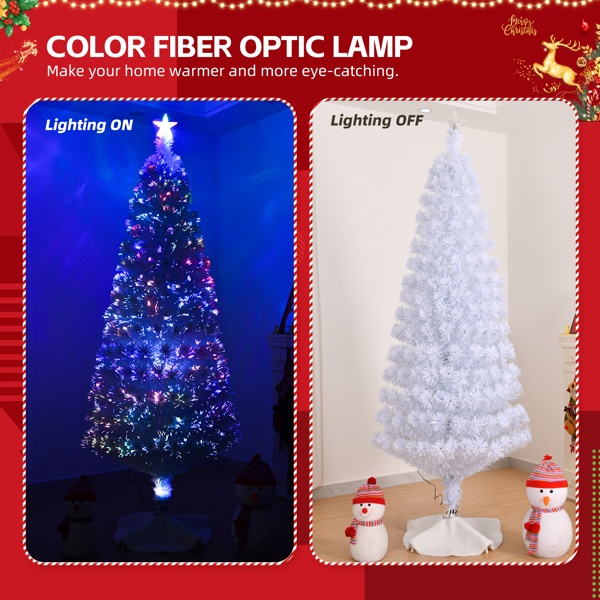 7FT White Fiber Optic Christmas Tree - 280 PVC Branch Tips, 7-Color Auto-Changing Lights, Holiday Centerpiece for Home/Living Room/Office/Entryway