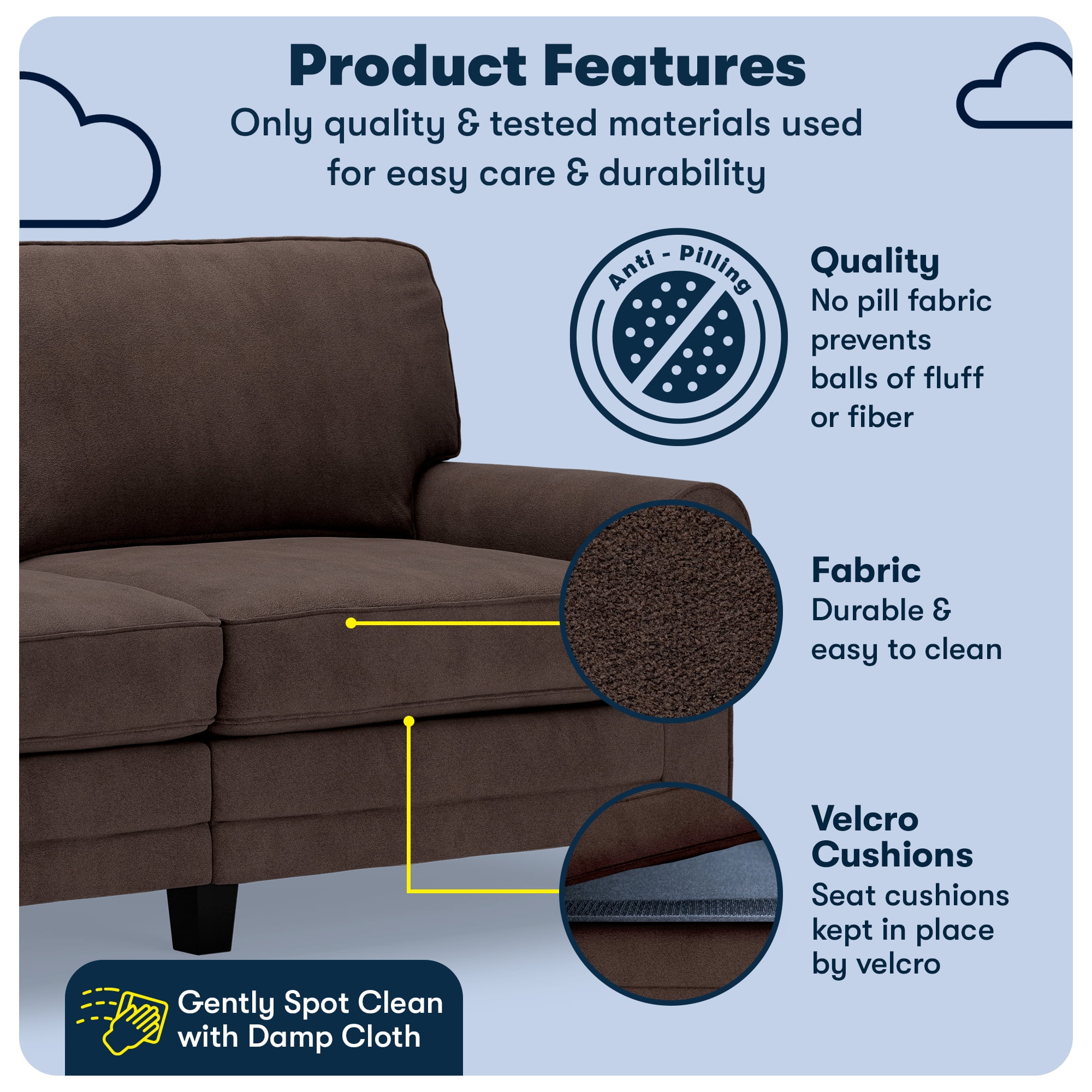 Serta Copenhagen 73" Rolled Arm Sofa with Removable Covers Dark Brown