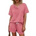 thumbnail image 6 of MSJUHEG Shorts Set,Workout Sets for Women Shorts,Shorts for Women,Wide Leg Jumpsuits for Women,Two Outfits For Sets Button Down Top Shorts Set Sweatsuits With Pockets,Women's Jumpsuits Hot Pink L, 6 of 8