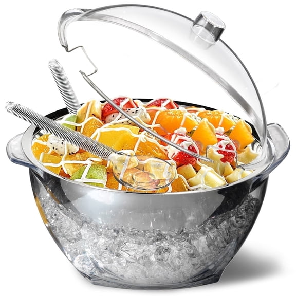 Innovative Life Large Salad Bowl on Ice with Lid,Veggie Platter ,Party Supplies,Chilled Mixing Serving Bowl for Party