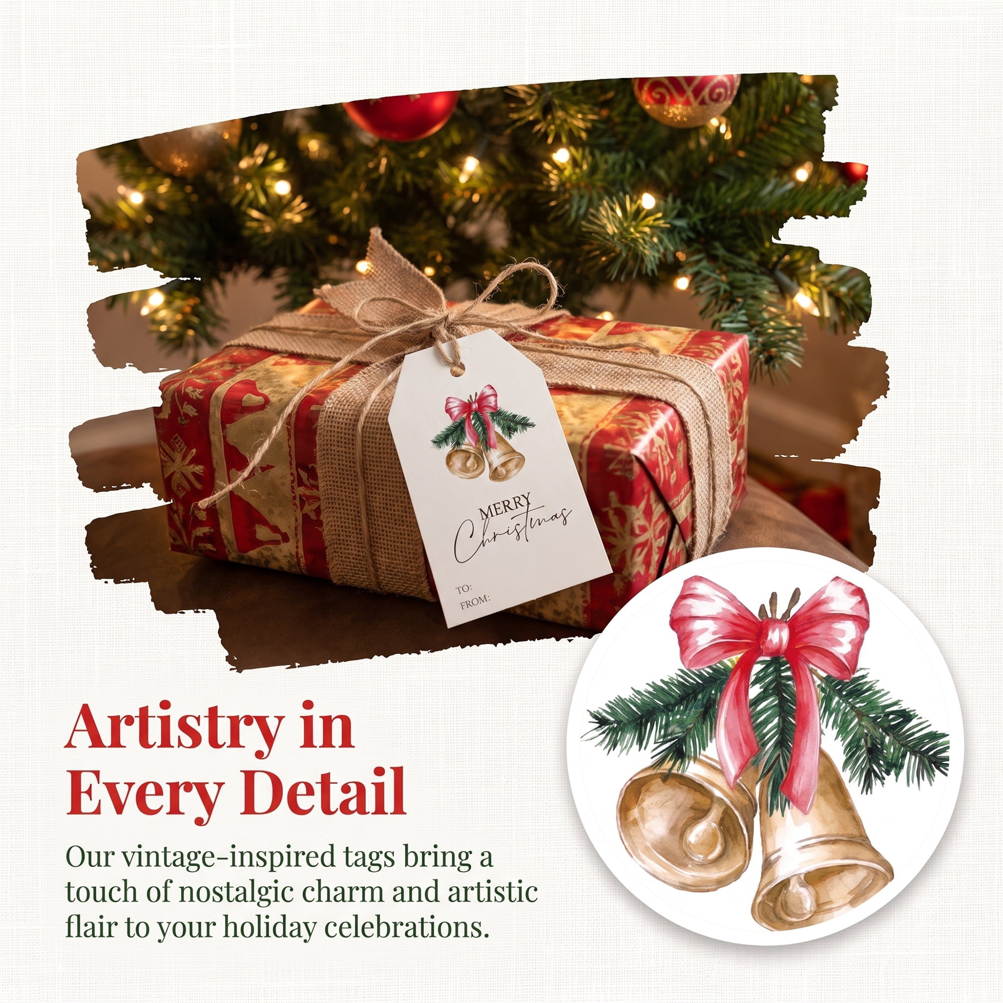 Unique Bargains 100Pcs Thick Gift Wrapping Tags with Twine Bell Pattern 2" x 3.1"