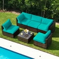 thumbnail image 2 of Patiojoy 6PCS Wicker Patio Sectional Conversation Furniture Set with Coffee Table & Seat Cushions Turquoise, 2 of 6
