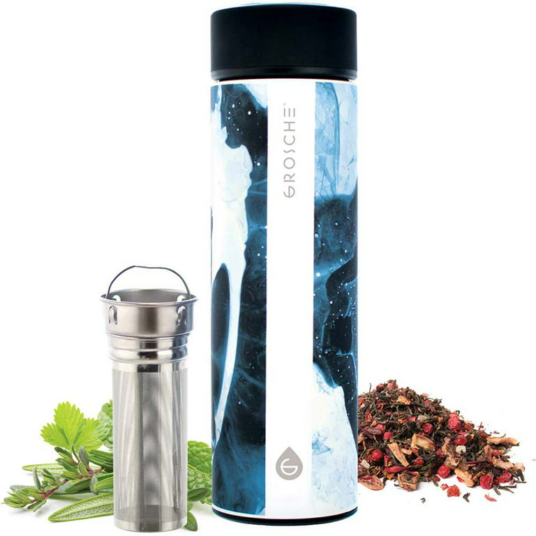 GROSCHE Chicago Steel 16 oz. Infusion Water Bottle Insulated Water Bottle  Tea and Fruit Infuser Water Bottle Stainless Steel Flask - Charcoal Black