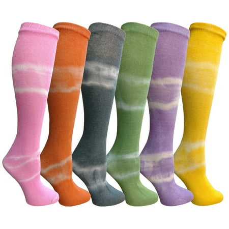 Yacht&Smith 6 Pairs Girls Tie Dye Knee High Socks, Anti Microbial, Premium Soft Touch, (Best Way To Dye Socks)