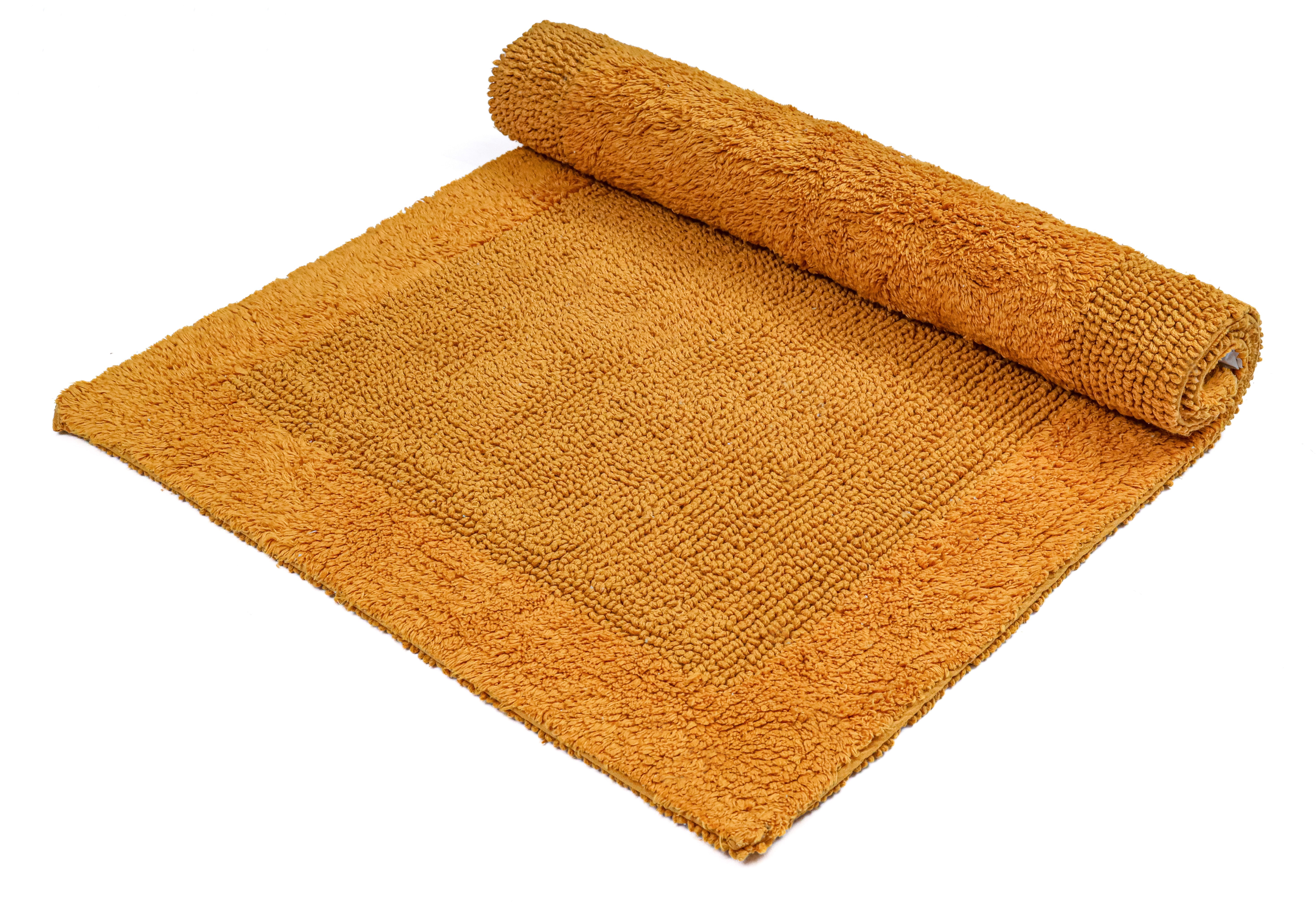 Savi Home 100% Cotton Reversible Scalloped Bath Mat, Anti-Skid Bathroom Rug, Mustard, 20" x 32"