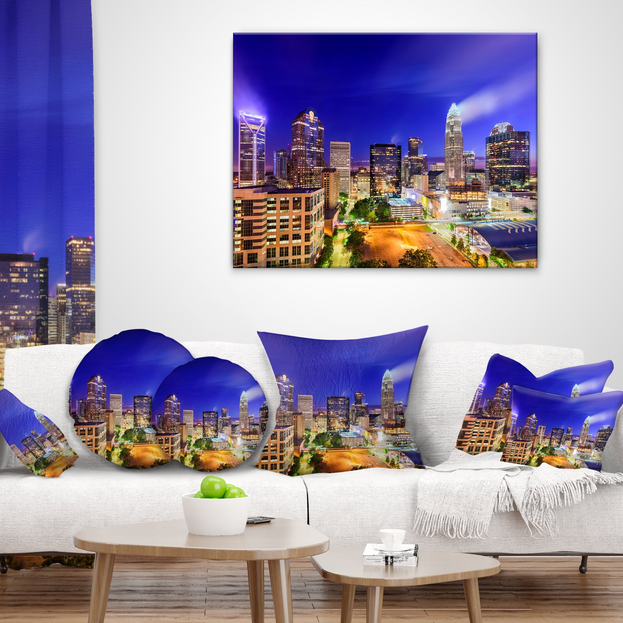 Designart Charlotte North Carolina Cityscape - Cityscape Throw Pillow - 16x16