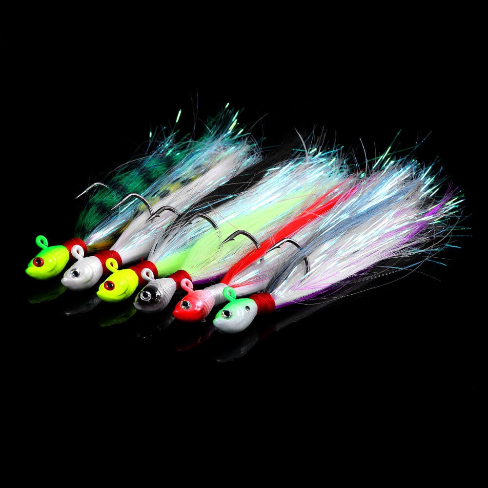 6PCS Bucktail Jigs Fishing Lures Lead Teaser Jig Head Bass Saltwater Lure USA