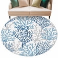 thumbnail image 2 of 7ft Round Rug, Navy Blue Coral Coastal Non-Skid Rubber Backing Large Area Rugs - Living Room Bedroom Home Office, Summer Beach Seaside Nautical Indoor Floor Mat Carpets Washable Rug, 2 of 9