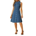 thumbnail image 1 of INSPIRE CHIC Robe Midi en Denim pour Femme Décontractée Sans Manches Robe en Jean Usée TG Bleu, 1 of 6