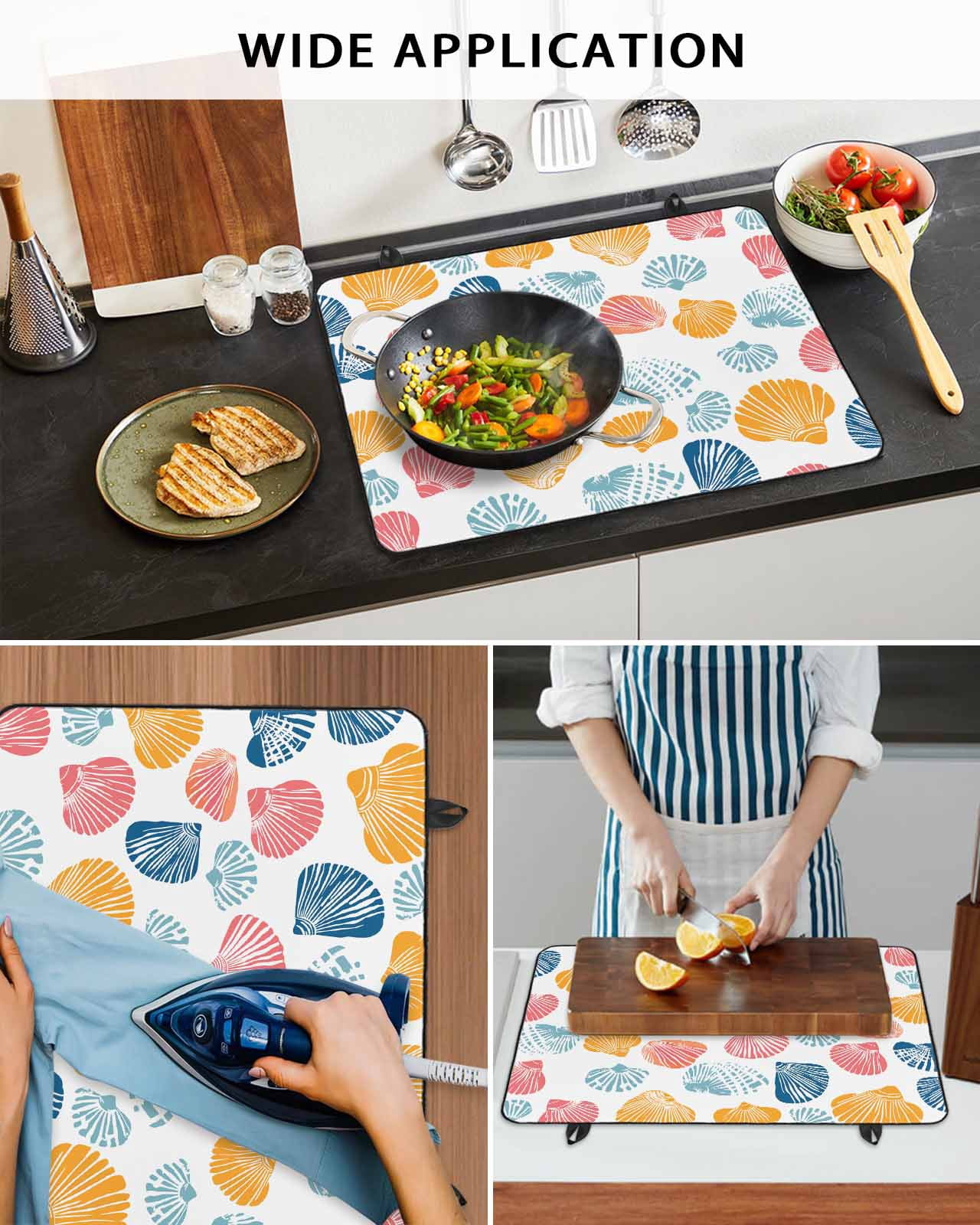 nqOlkjepod Large Induction Cooktop Protector Mat 24"x21", Colorful Shell Stove Top Covers for Electric Stove, Watercolor Summer Beach Coastal Stove Burner Cover Mats, Glass Top Stove Cover