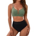 thumbnail image 1 of Conjunto de bikini BMJL para mujer, cintura alta, control de barriga, verde y negro, 1 of 7