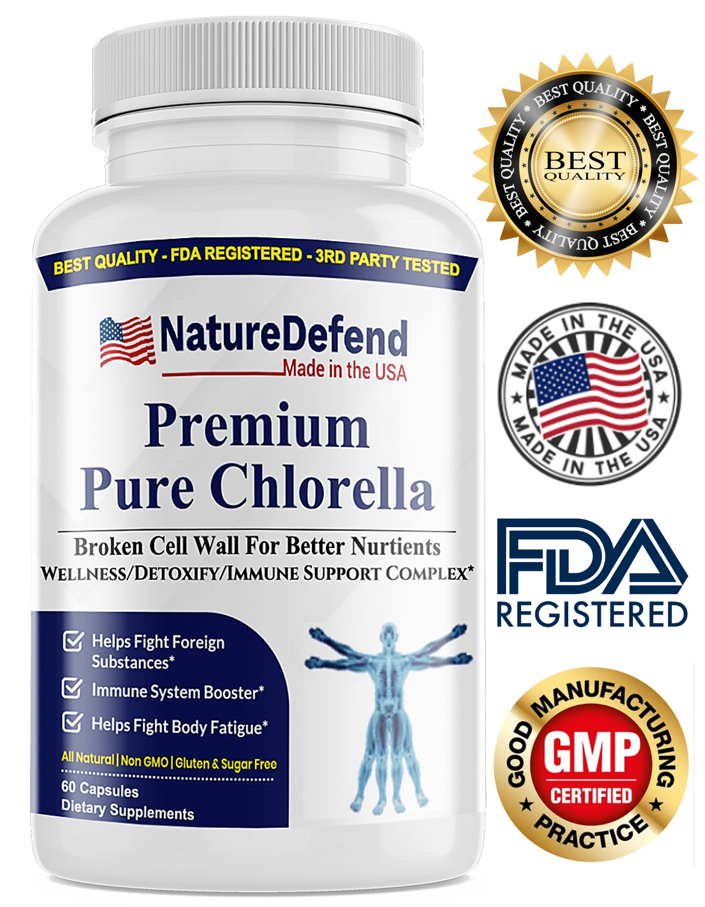 Pure Chlorella, Broken Cell Wall, Immune Support, Helps Fight Body Fatigue. NonGMO, Gluten Free
