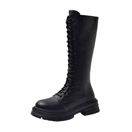 

Women Boots British Style Solid Leather Front Lace Up Side Zipper Flat Boots