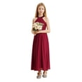 thumbnail image 5 of vastwit Girls Halter Neck Ruched Chiffon Wedding Party Bridesmaid Ball Gown Maxi Long Flower Dress Burgundy 6, 5 of 7