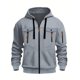 thumbnail image 4 of pstuiky camisa de manga larga para hombre, Cárdigan de manga larga con capucha y cremallera de color liso para hombre con múltiples bolsillos Tops de talla grande para hombre xxxl, 4 of 7