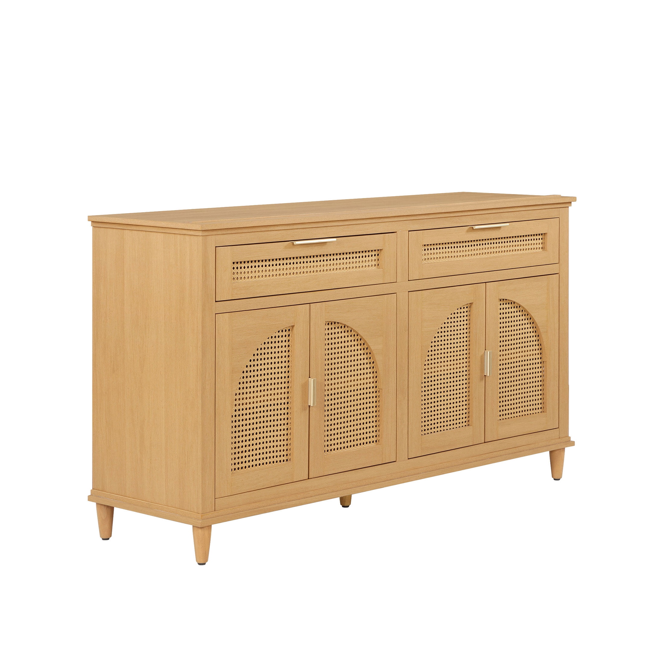 Beautiful Drew Rattan Media Console with Teched Away Drawer by Drew Barrymore, Warm Honey Finish