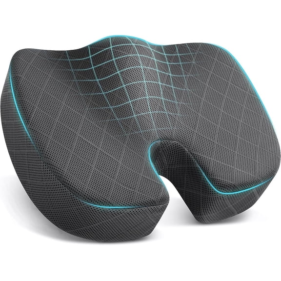 PLERISE Memory Foam Seat Cushion for Office Chair, Sciatica Coccyx Pain Relief, for Car Airplane Bleacher, 1 Pack