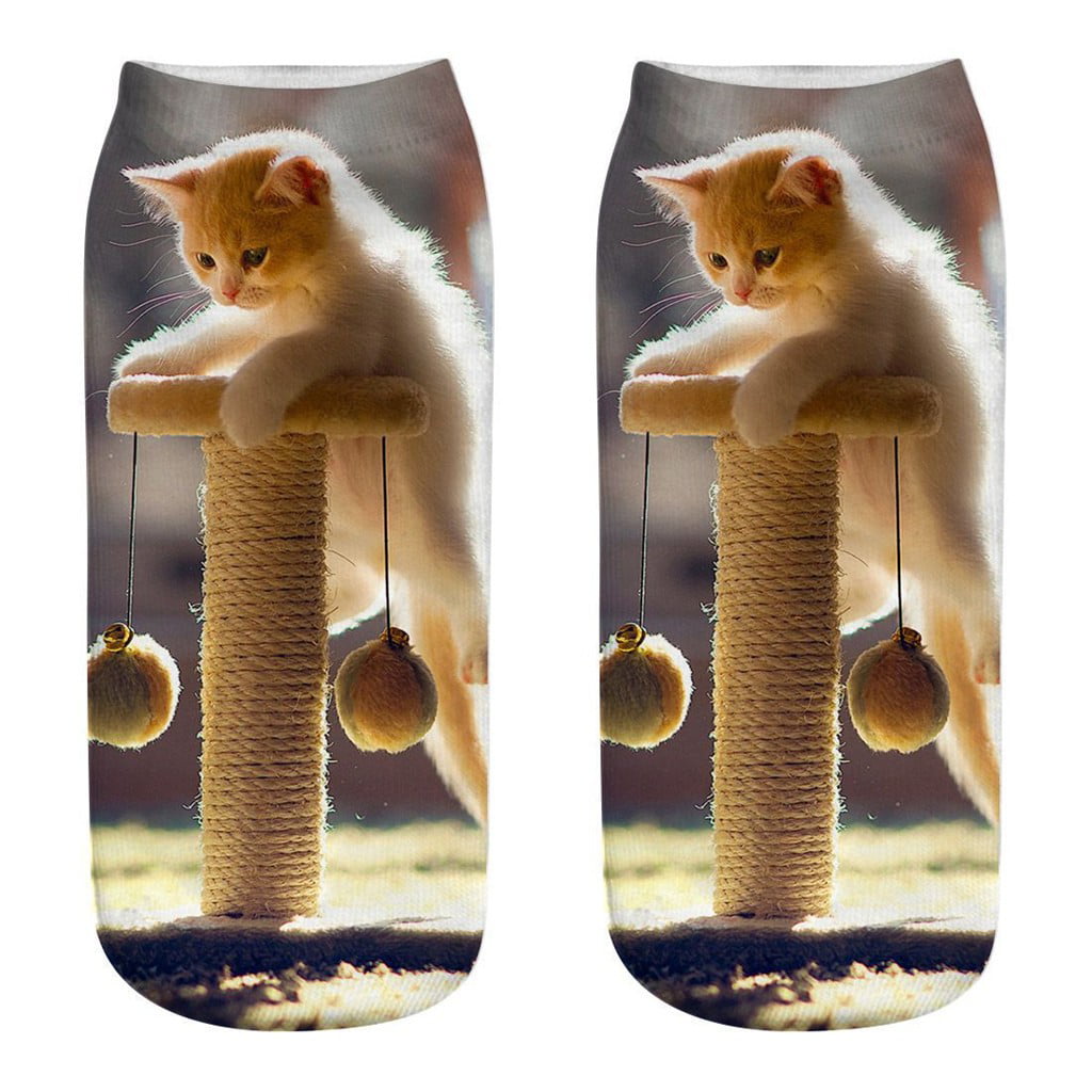 Women 3D Novelty Crazy Funny Cat Ankle Socks Cute Colorful Cartoon Low Cut Socks 