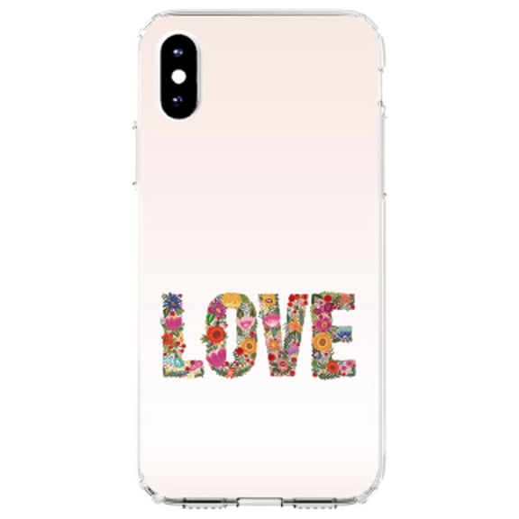 DistinctInk Clear Shockproof Hybrid Case for iPhone X / XS (5.8" Screen) - TPU Bumper, Acrylic Back, Tempered Glass Screen Protector - Spring Collection - Floral LOVE Flowers