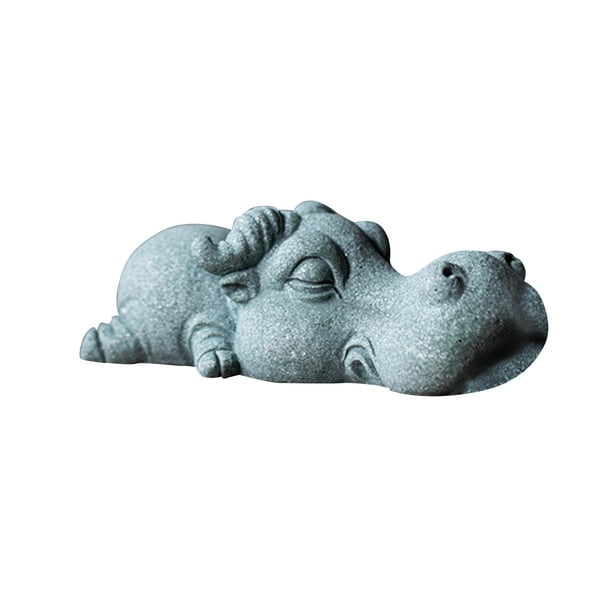 Figura de mascota de té en miniatura de piedra arenisca verde con postura para dormir, adorno de mesa Búfalo