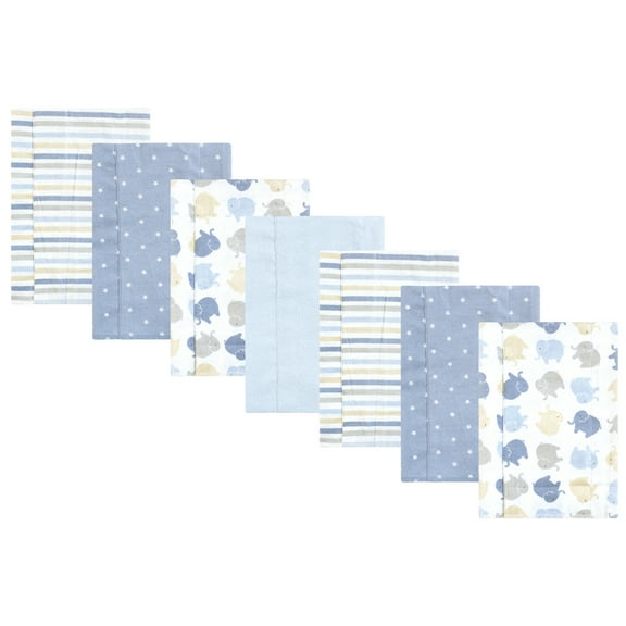 Hudson Baby Infant Boys Cotton Flannel Burp Cloths 7pk, Multi Color Boy Elephant, One Size