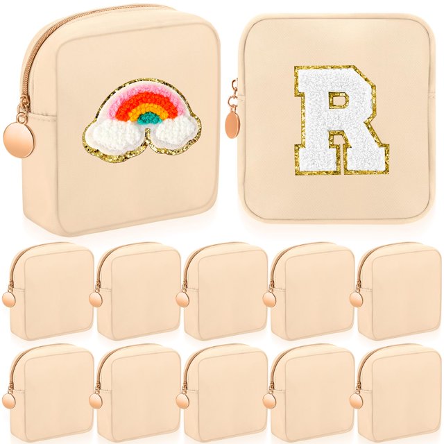 Minibolsa de maquillaje Kacctyen de nailon para monedero, 12 unidades, color beige