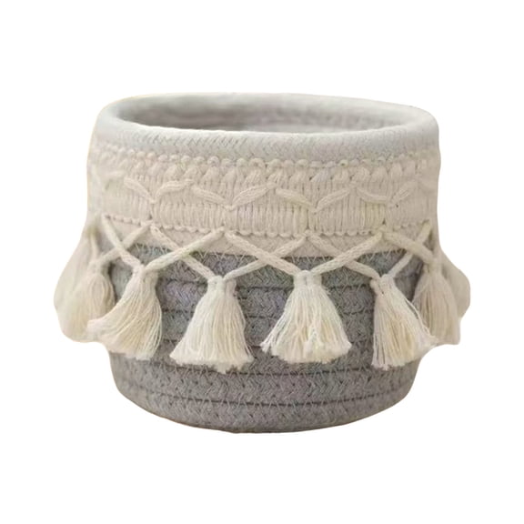 Macrame Makeup Brush Holder Organizer, Hand Woven Cotton Rope Basket for Brushes, Comb, Cosmetics, Pen and Pencil Container, Boho Decor Storage Baskets for Vanity, Bathroom, Bedroom