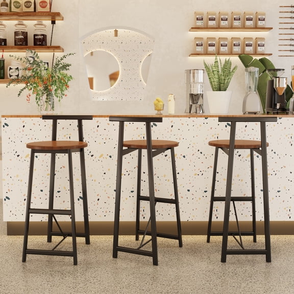 Noble House 34.25" Counter Height Bar Stools Set of 3 with Backrest & Footrest, Metal Frame, Black Walnut