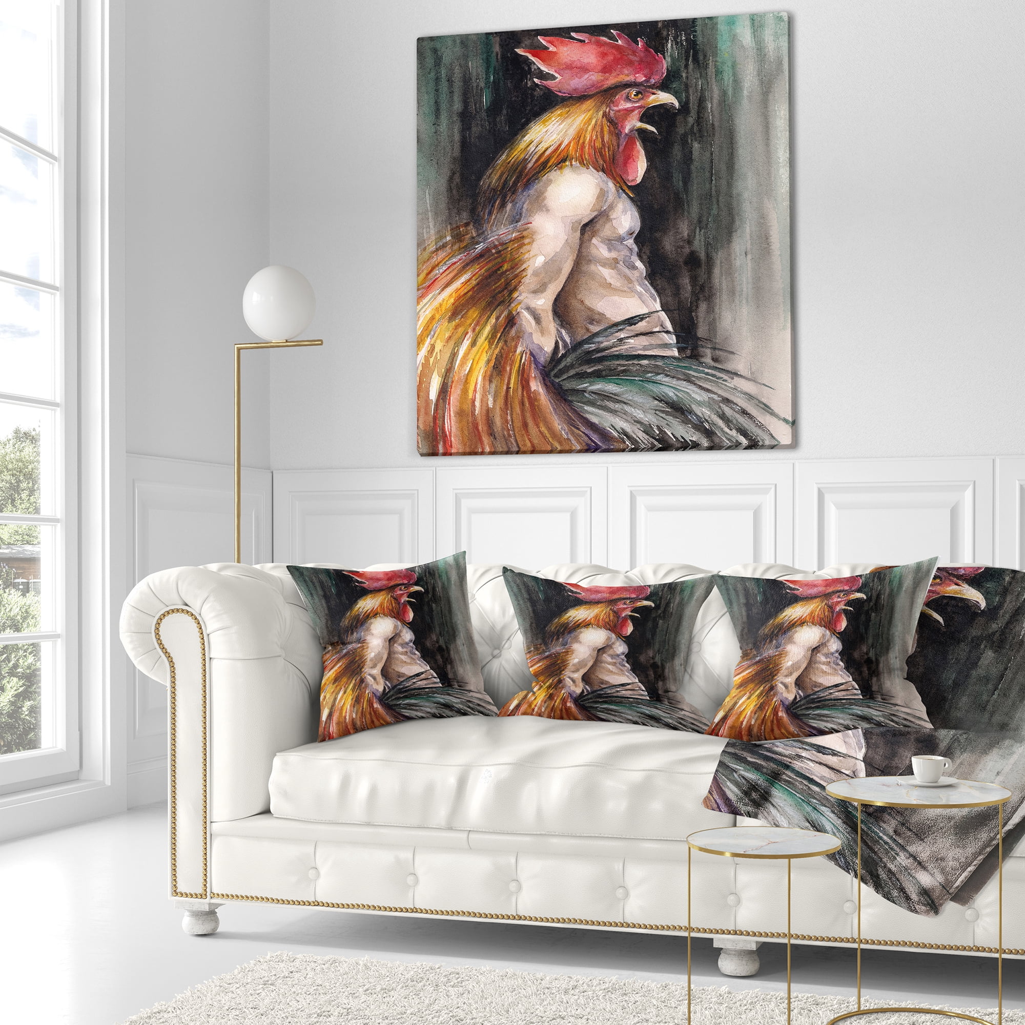 Designart Man with Wings and Rooster Head - Abstract Throw Pillow - 16x16