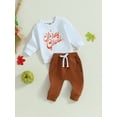 thumbnail image 3 of Wassery Toddler Boys 2PCS Pants Sets Long Sleeve Letter Print Sweatshirt Tops and Drawstring Sweatpants 6M 12M 18M 24M 3T Infant Baby Boys Halloween Clothes, 3 of 8