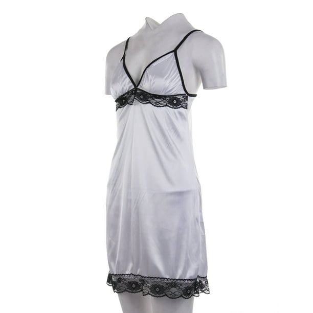 Women Sexy Sleepwear Lace Silk Satin Night Dress Sleeveless Nighties V-neck  Nightgown Plus Size Nightwear 