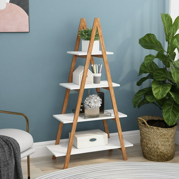 4-Tier Ladder Bookcase Multifunctional Display Shelf, Christmas Village Display Stand, Tall Ladder Shelf Storage Organizer for Living Room, Home Office