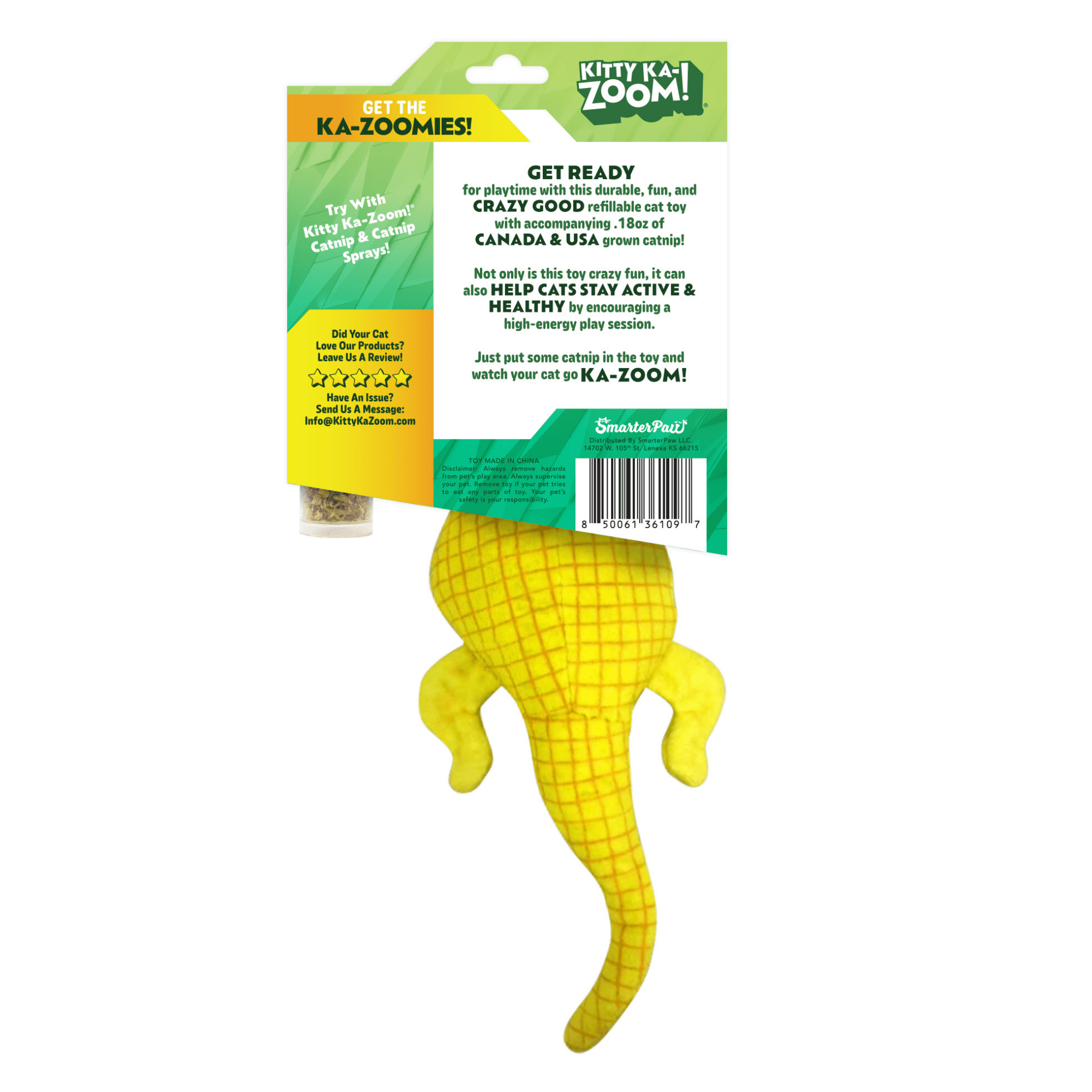 Kitty Ka-Zoom Lizard Kicker High Potency Refillable Plush Catnip Cat Toy