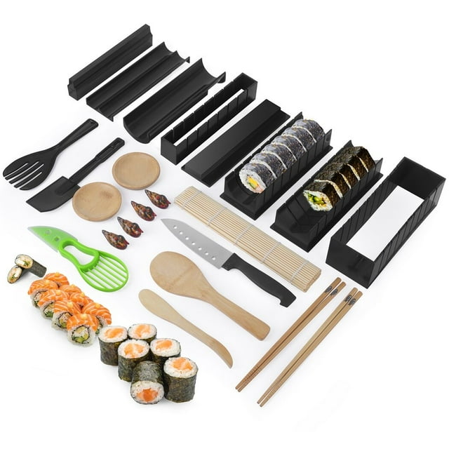 Kit para hacer sushi de 23 piezas para la familia, juego de herramientas superior para hacer sushi para principiantes, juego de plástico premium con formas de molde para rollo de arroz de sushi, herra